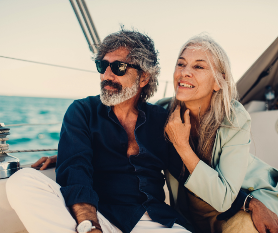 Retired couple on a boat