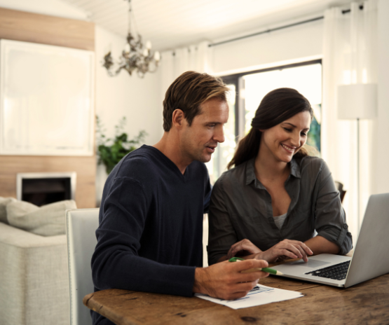 Couple working at a computer